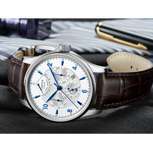 Parnis 43mm Automatic Watch Moon Phase Power Reserve Men Luxury Brand